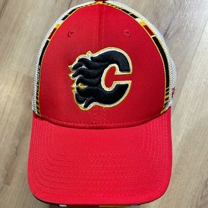 Reebok Calgary Flames Hat Cap. Size L/XL. Red and white. Some marks and stains‎